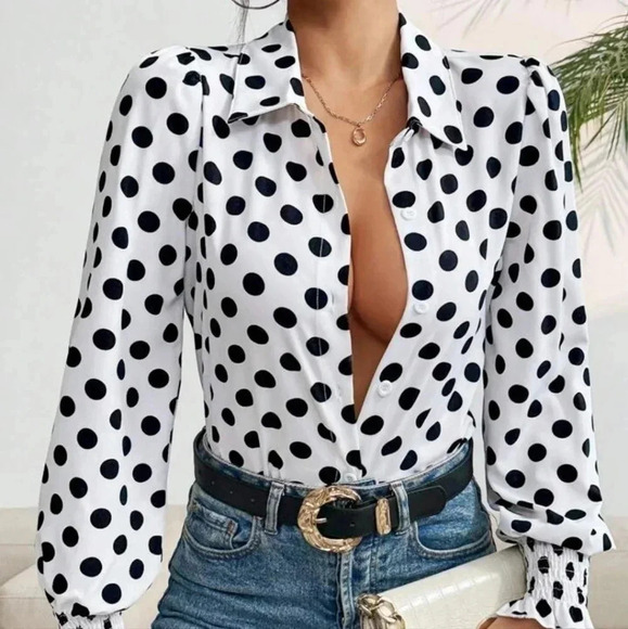 Women's Polka Dot Printed Simple Daily Shirt - Picture 5 of 6